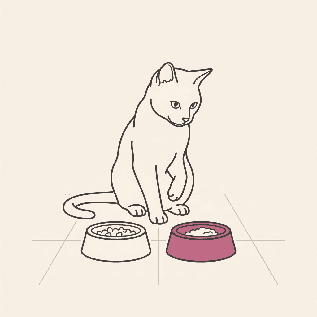 Cat investigating two bowls placed side by side