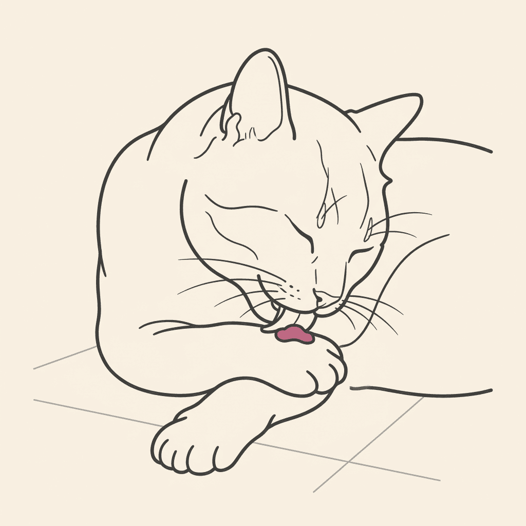 Cat licking a small dab of food from its paw