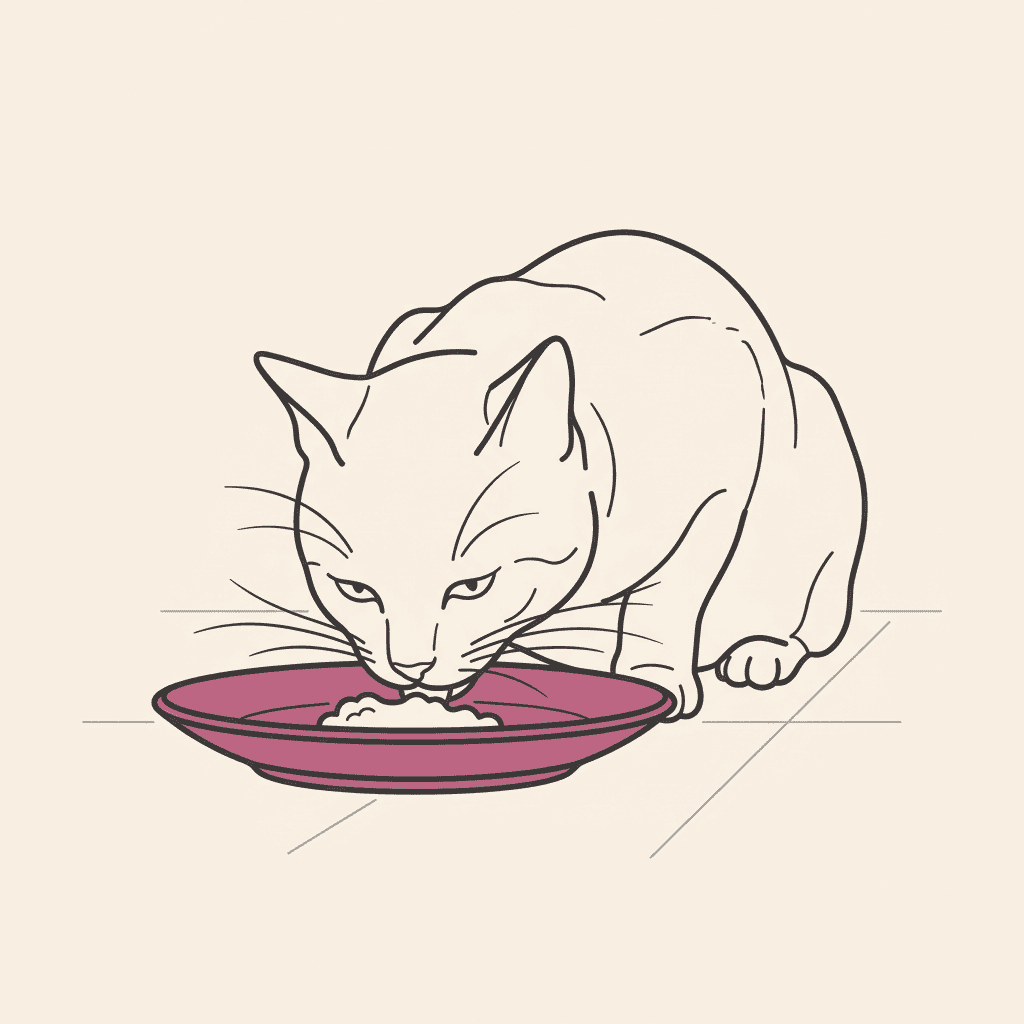 Cat eating comfortably from a wide shallow plate